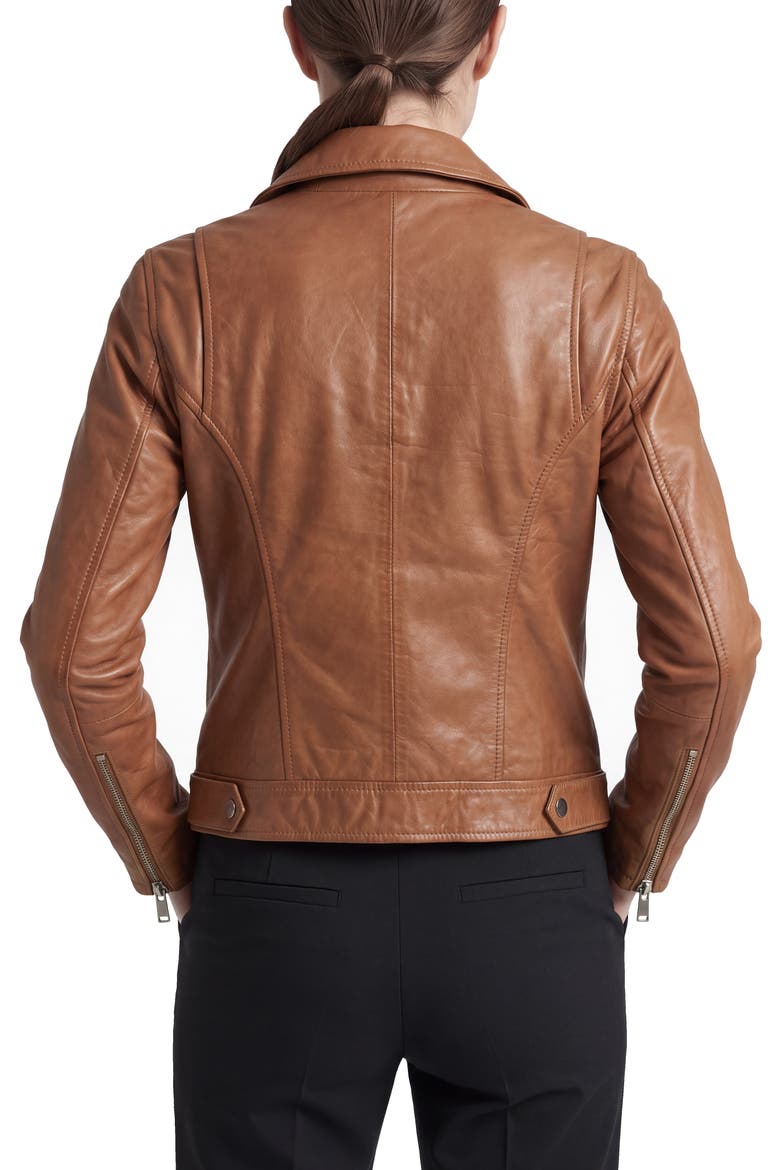 Asymmetrical Leather Moto Jacket, Alternate, color, COGNAC