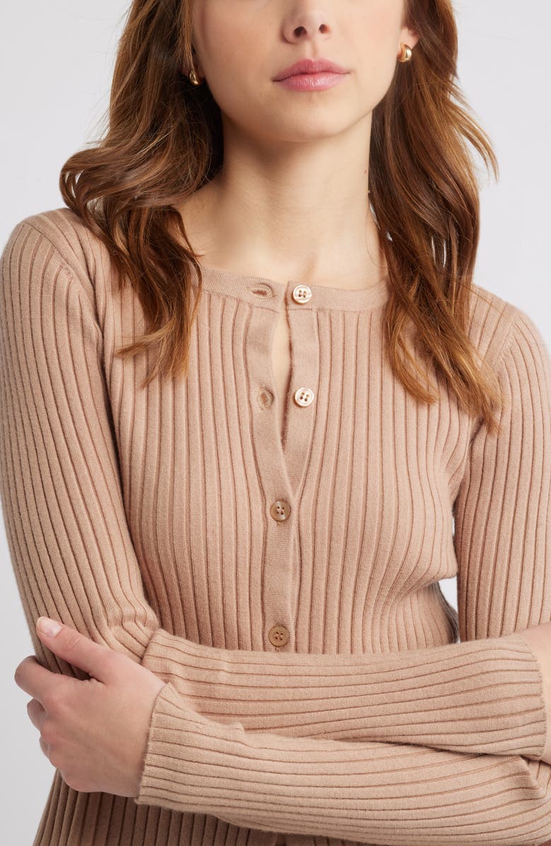 Open Edit Rib Cardigan, Alternate, color, Tan Natural