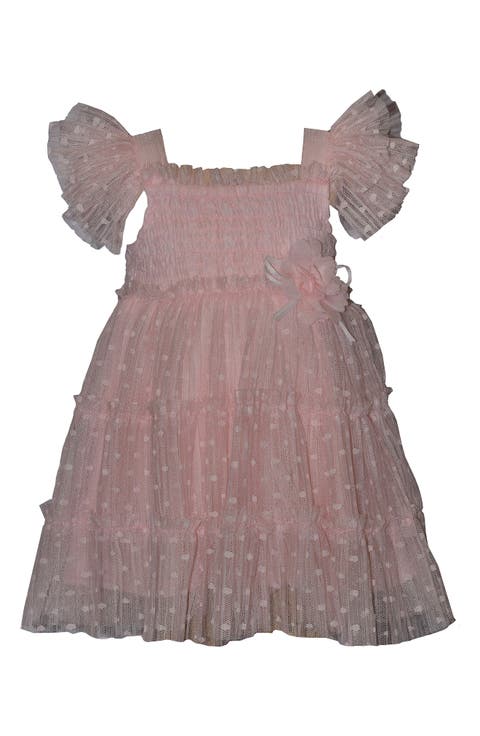 Kids' Flutter Sleeve Tiered Mesh Party Dress (Toddler & Little Kid)