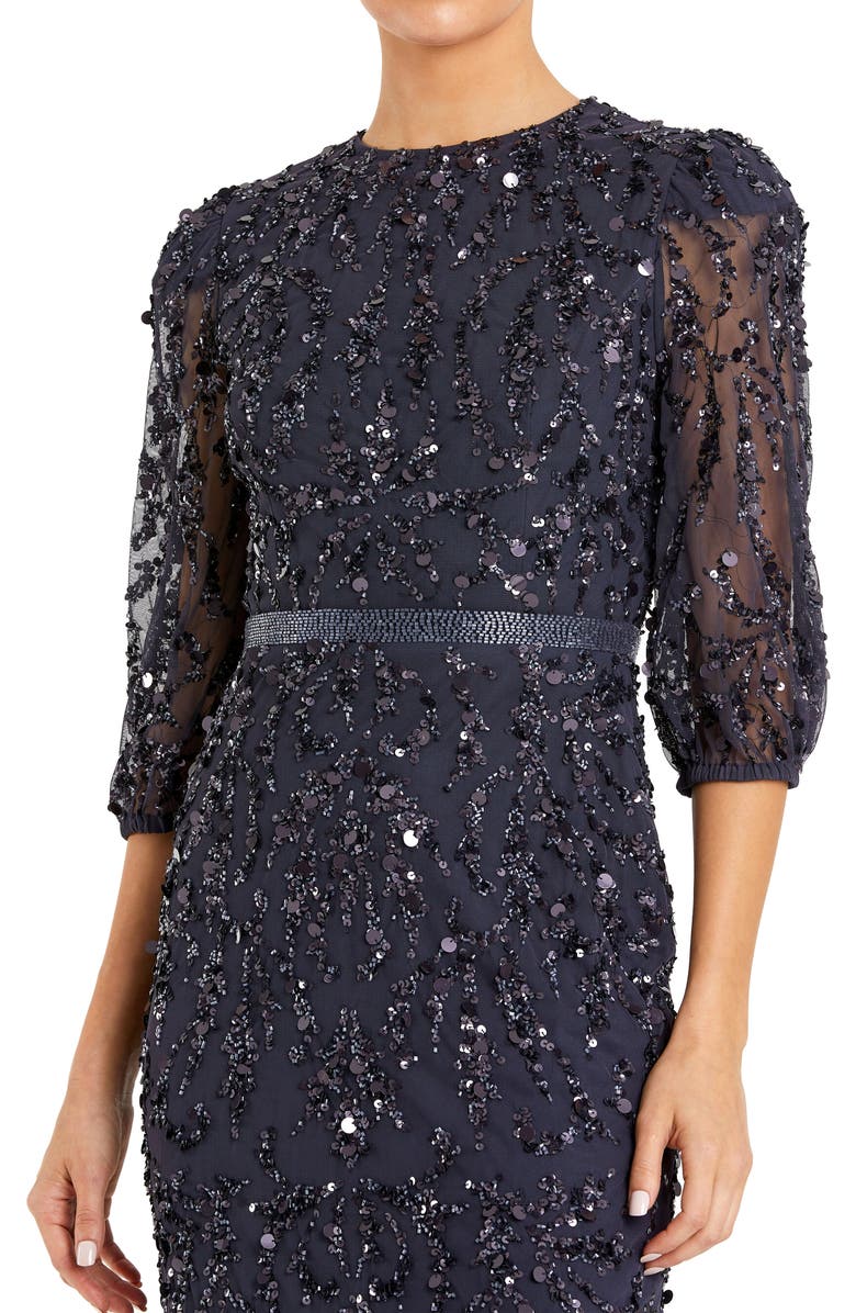 Mac Duggal Sequined Elbow Sleeve Gown, Alternate, color, Midnight