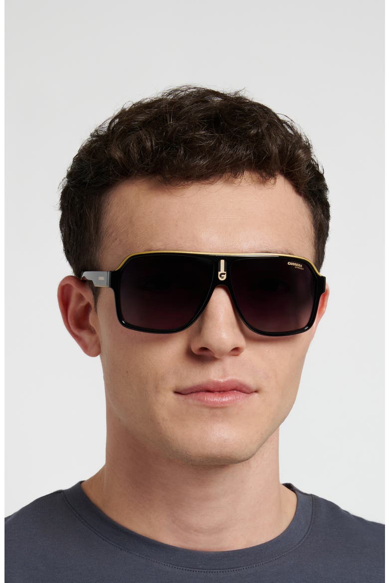 62mm Oversize Gradient Rectangular Sunglasses, Alternate, color, BLACK GOLD/ DARK GREY SF