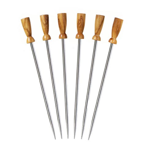 Olivewood Stainless Steel Cocktail Picks, Set of 6
