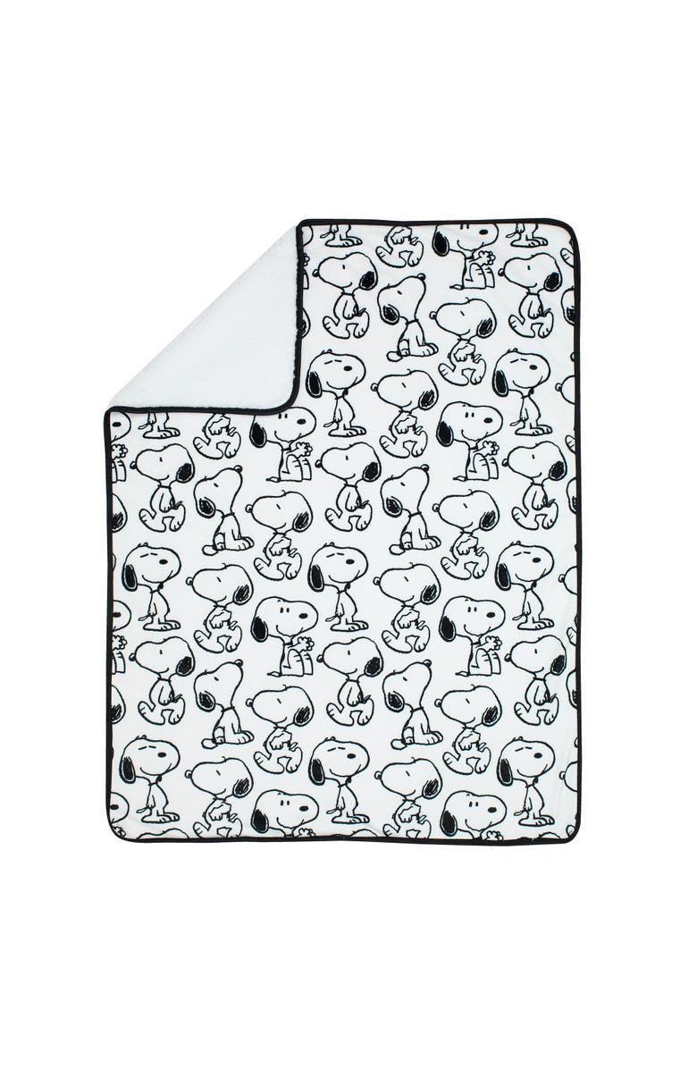 Lambs & Ivy Classic Snoopy Minky and Faux Shearling Baby Blanket, Alternate, color, White