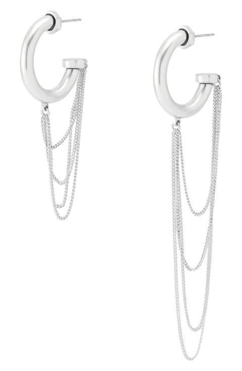 Mismatched Draped Chain Huggie Hoop Earrings
