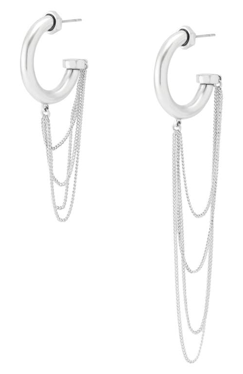 Allsaints Mismatched Draped Chain Huggie Hoop Earrings In Silver