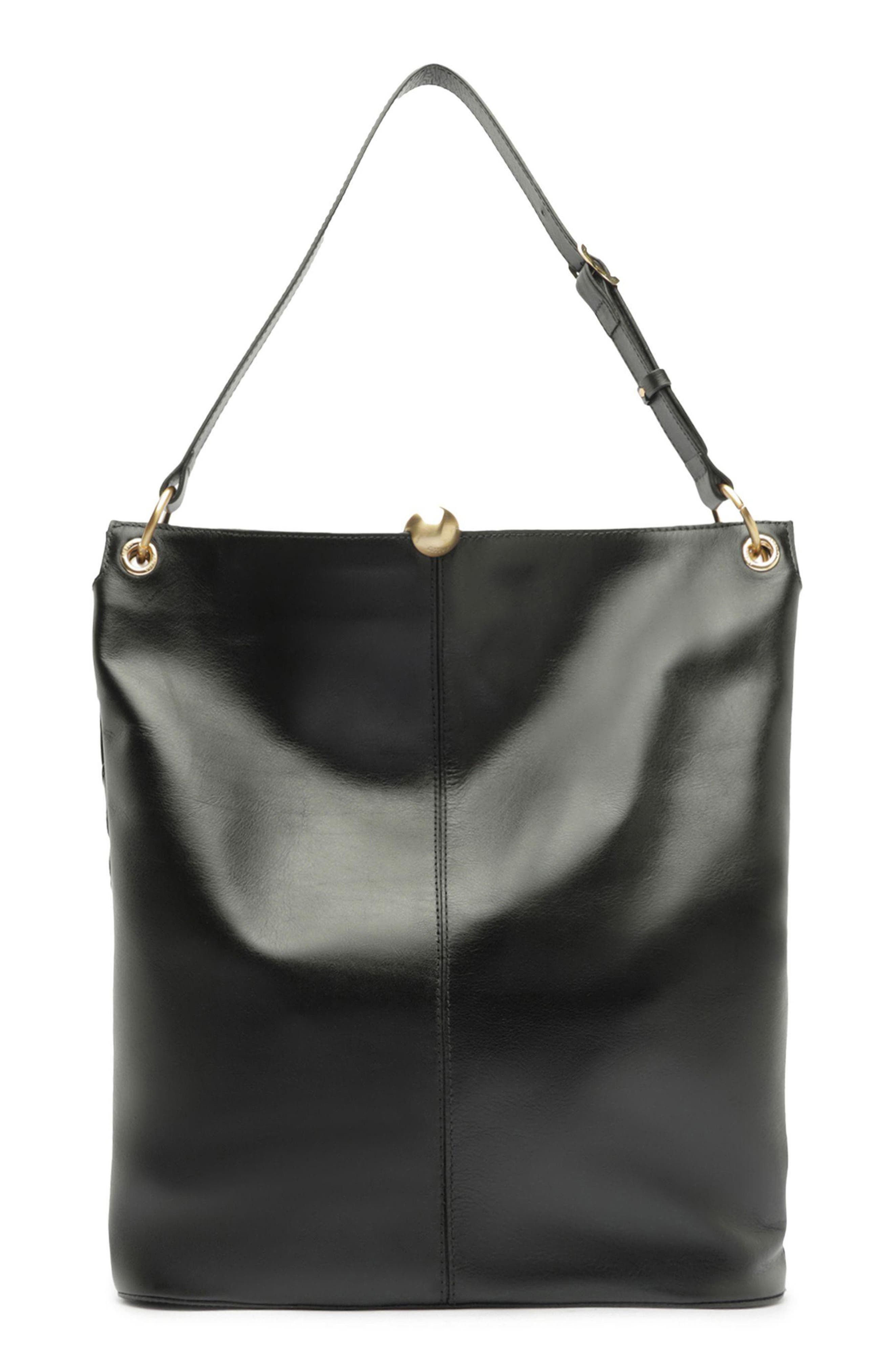 Aurora Large Leather Hobo Bag, Alternate, color, BLACK