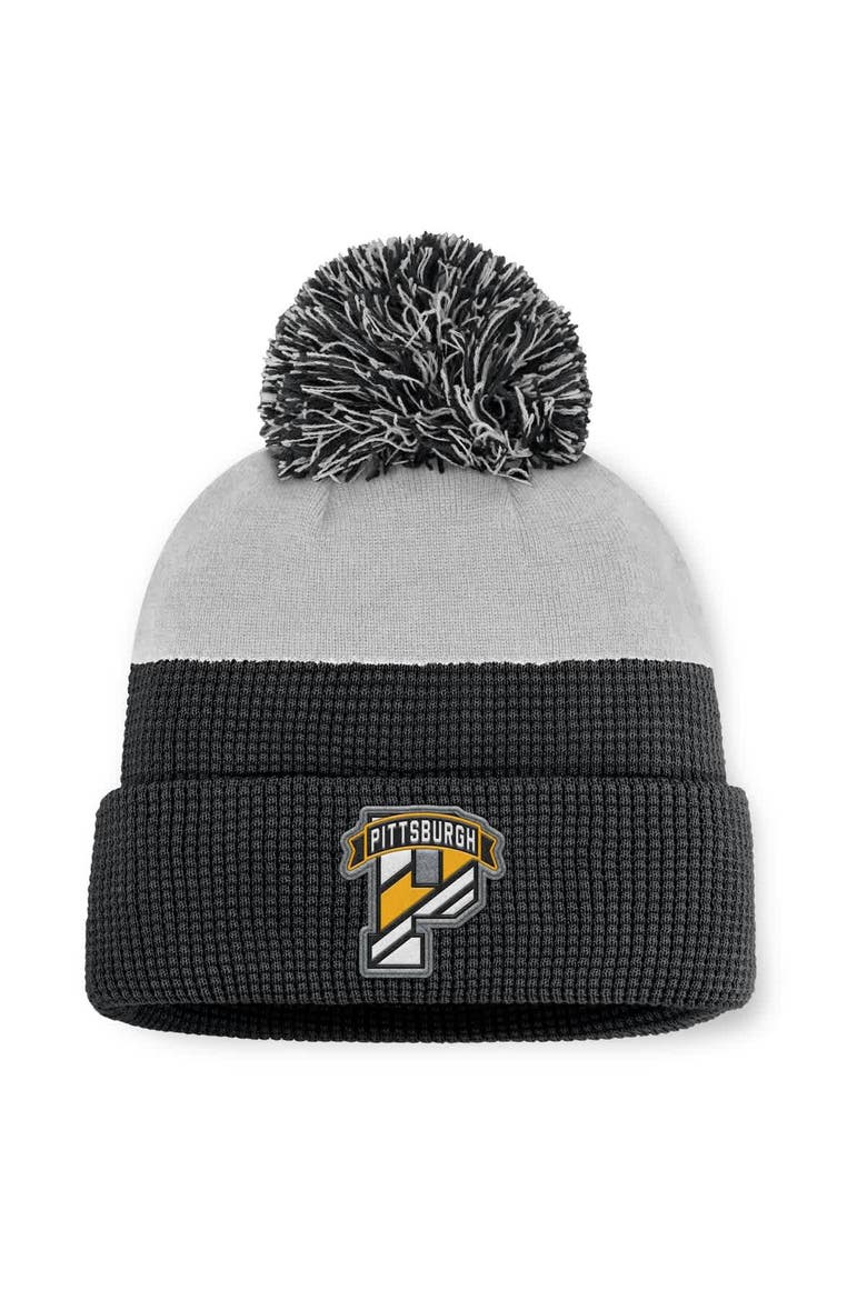 Men's Fanatics Black/Gray Pittsburgh Penguins Authentic Pro Home Ice Cuffed Knit Hat with Pom, Main, color, Black