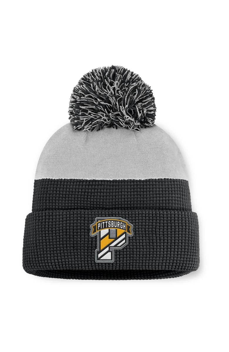 FANATICS Men's Fanatics Black/Gray Pittsburgh Penguins Authentic Pro Home Ice Cuffed Knit Hat with Pom, Main, color, Black