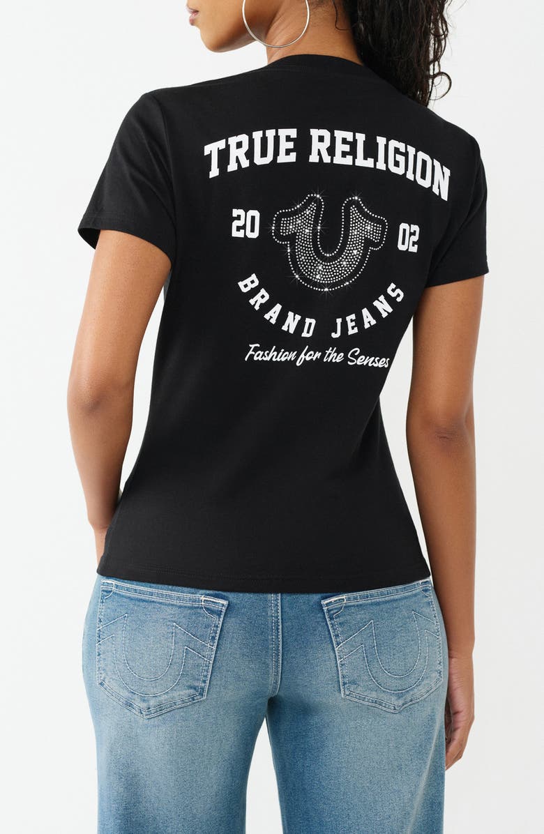 True Religion Crystal V-Neck Tee, Alternate, color, Jet Black