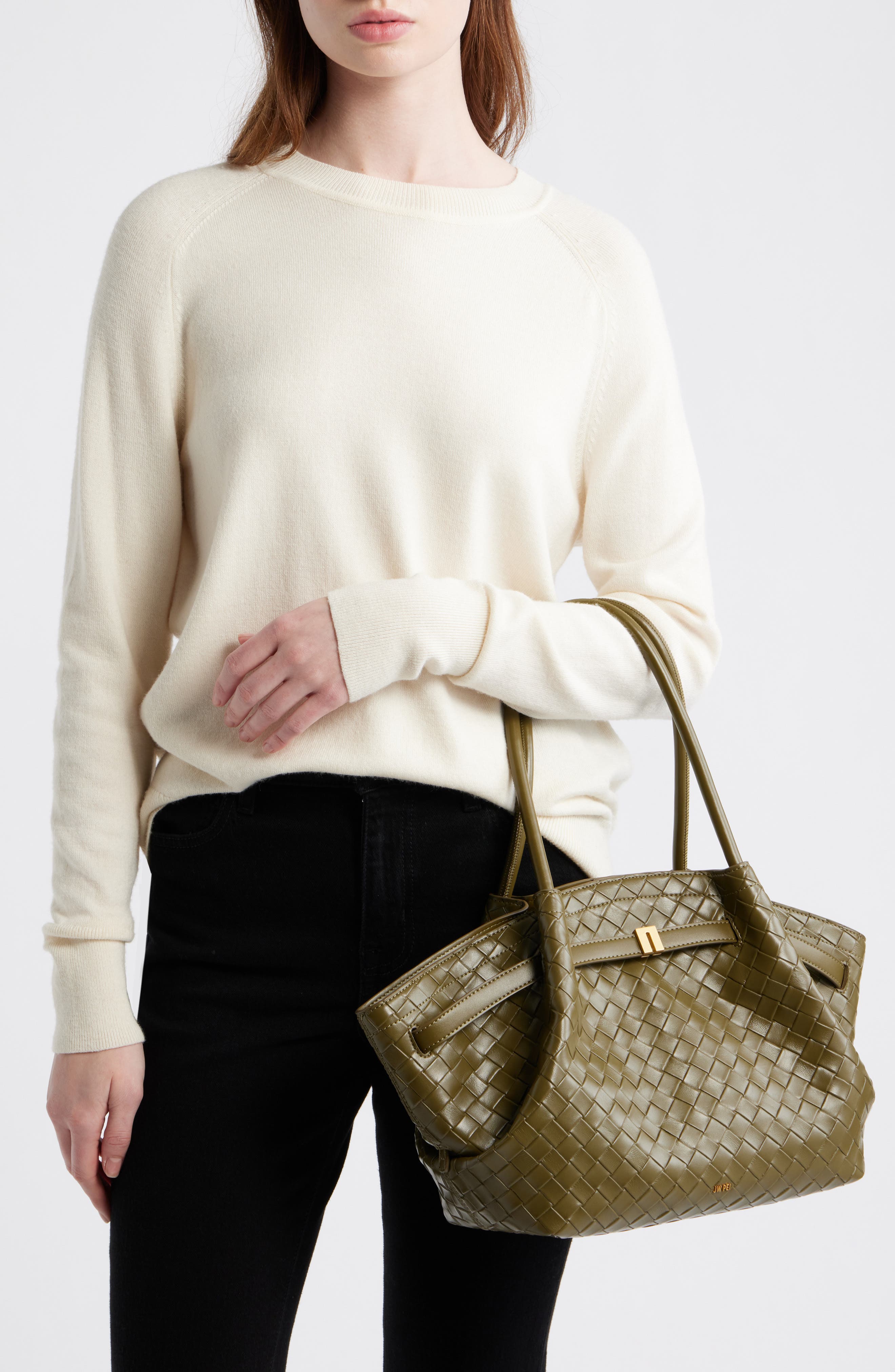 Medium Hana Woven Faux Leather Tote, Alternate, color, OLIVE GREEN
