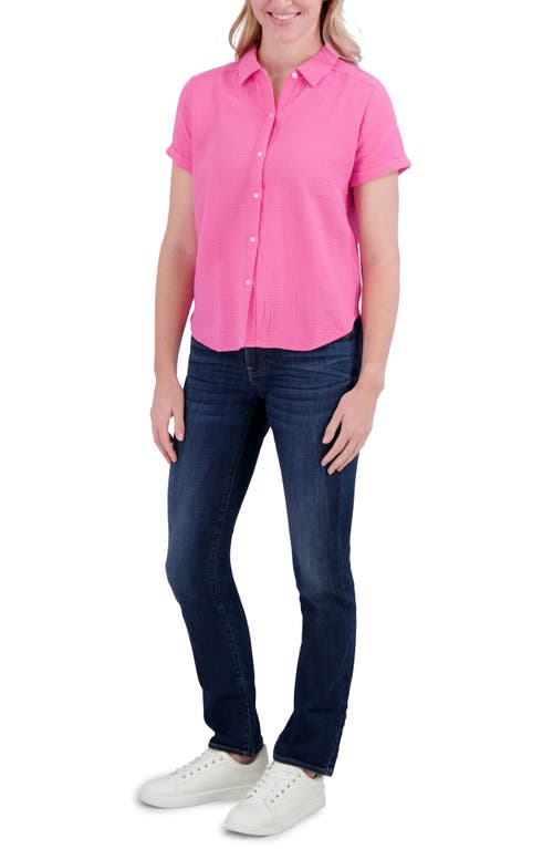 Lucky Brand Short Sleeve Cotton Gauze Button-up Shirt In Sugar Plum