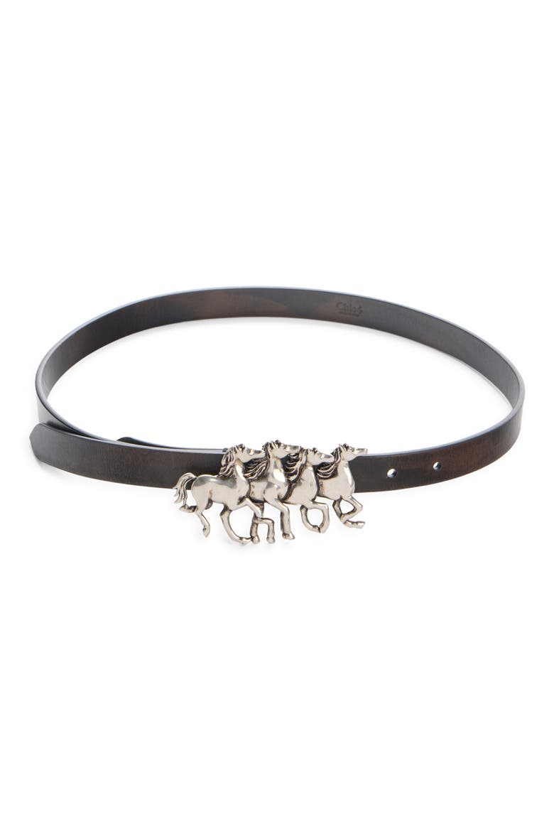 Running Horses Leather Belt, Main, color, BLACK AND PALLADIUM