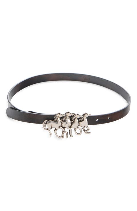 Running Horses Leather Belt