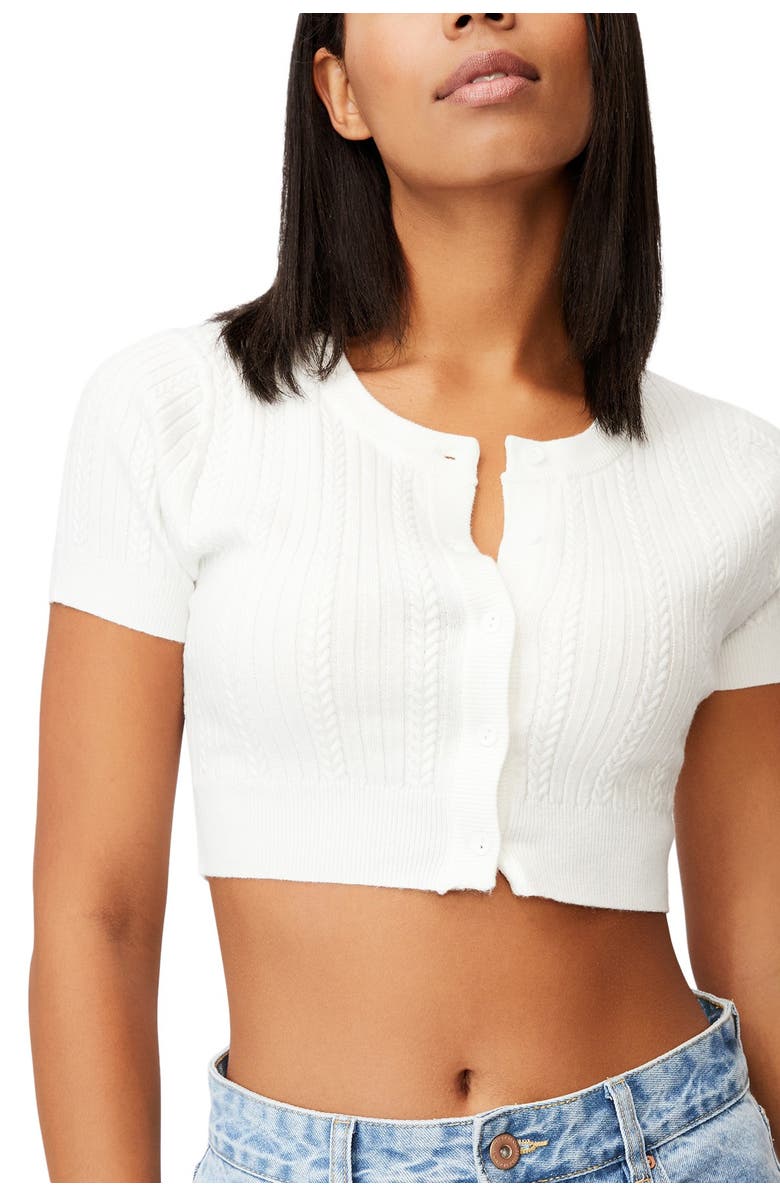 Cotton On Ultimate Cable Short Sleeve Cardigan, Alternate, color,