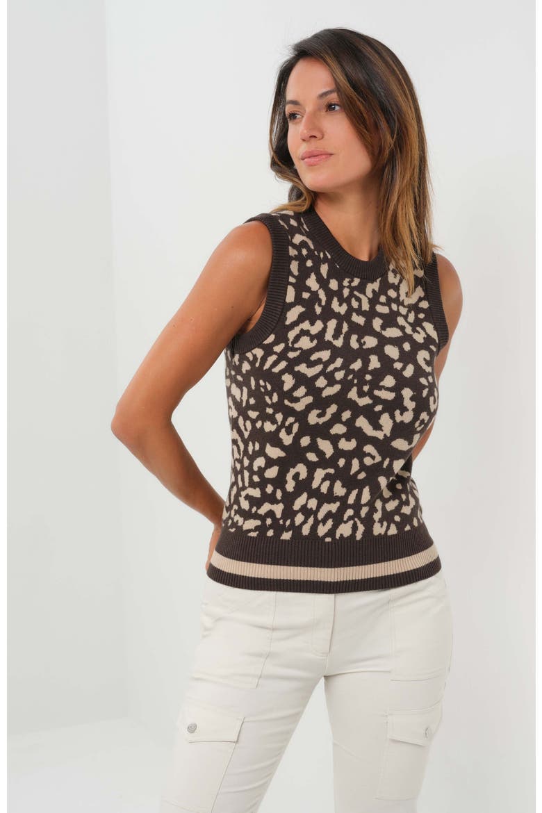 Clara Jacquard Sweater Vest with Striped Hem, Alternate, color, Urban Jungle/Latte & Espresso