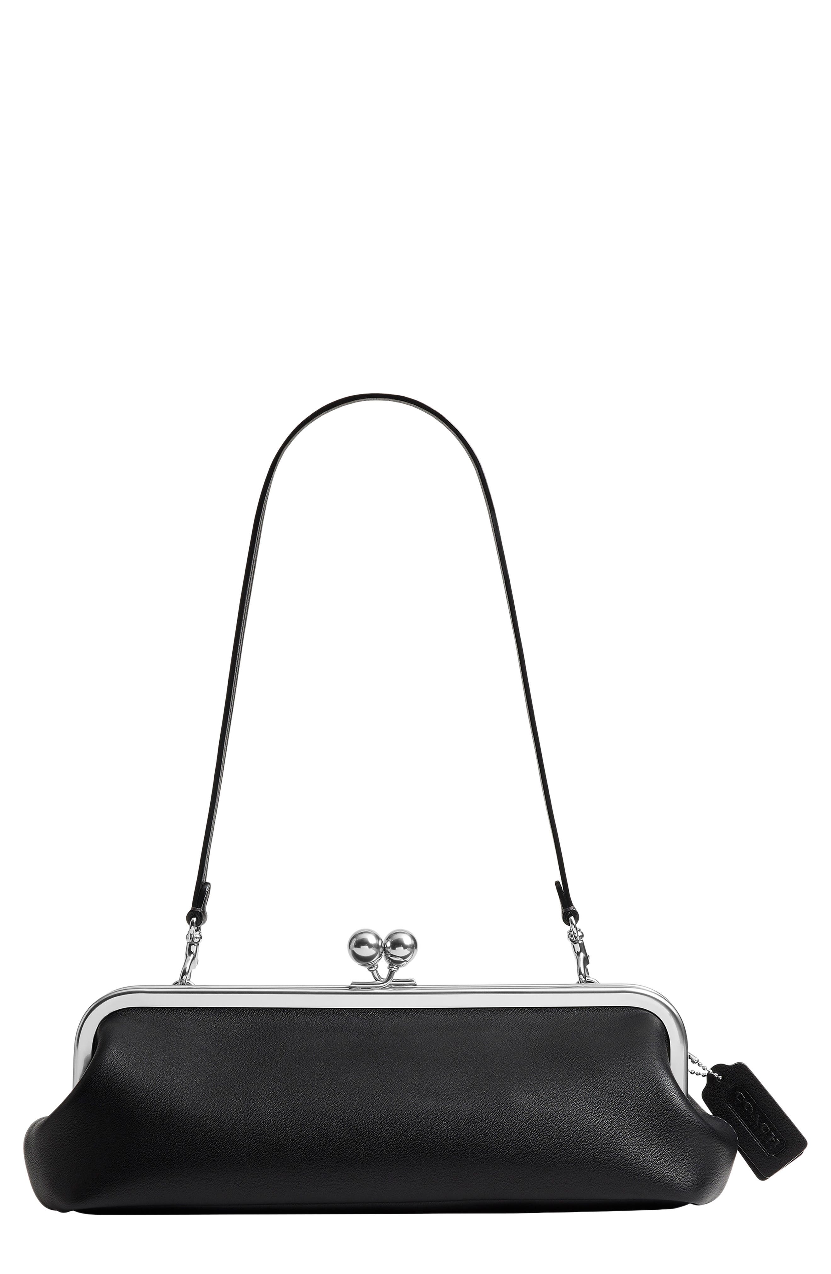 Kisslock Frame 30 Leather Clutch Bag, Main, color, LH/ BLACK