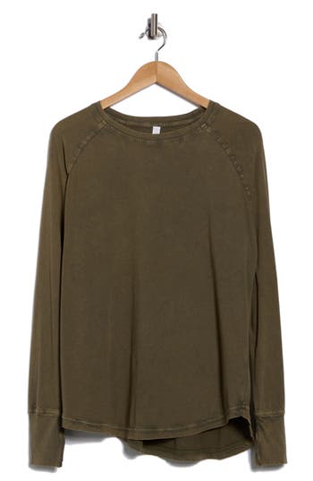 Z By Zella Vintage Wash Relaxed Long Sleeve 2.0 Tee In Green