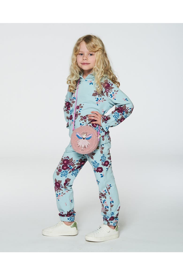 Girl's Fleece Hoodie Light Blue Printed Big Flowers, Alternate, color, Big Flowers On Blue