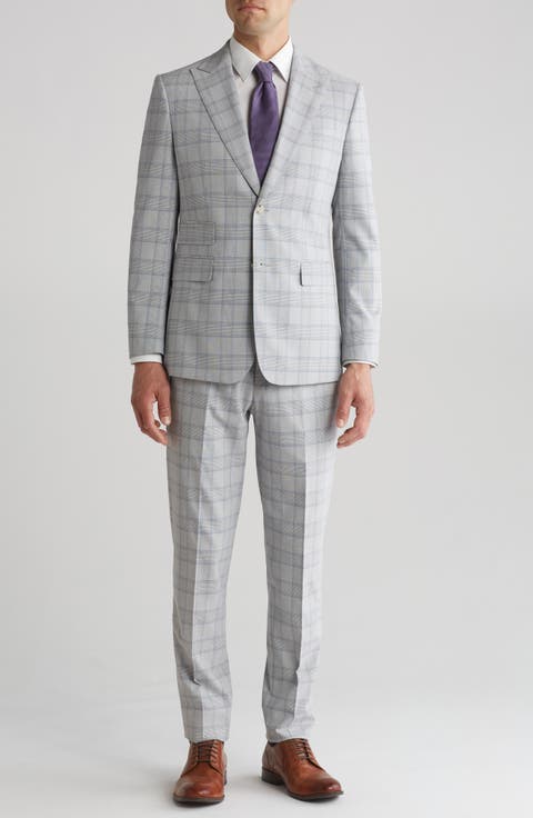 Plaid Trim Fit Peak Lapel Two-Piece Suit