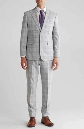 English Laundry Plaid Trim Fit Peak Lapel Two-Piece Suit