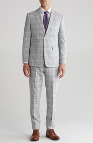 English Laundry Plaid Trim Fit Peak Lapel Two-Piece Suit