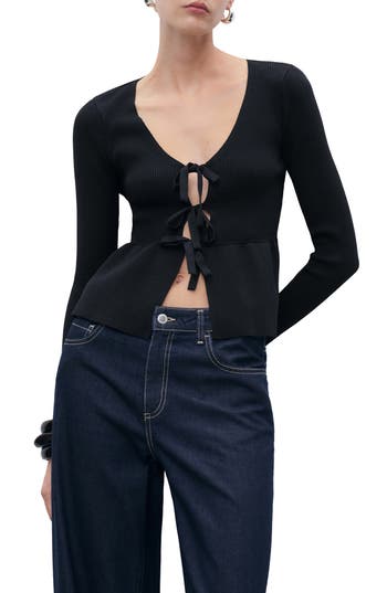 Mango Tie Front Cardigan In Black