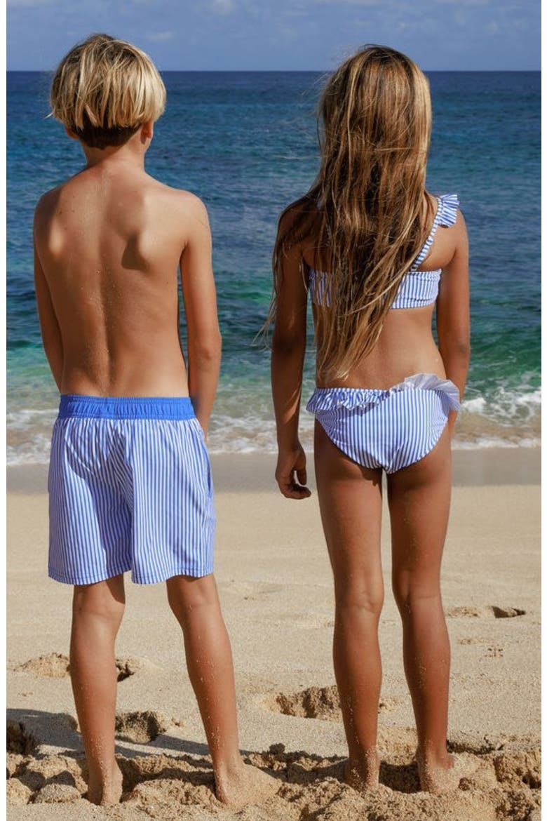 Kids' Pinstripe Volley Swim Trunks, Alternate, color, MARINA BLUE