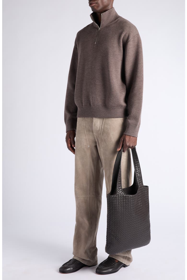 Oversize Double Knit Wool Quarter Zip Sweater, Alternate, color, 2185 MILK CHOCOLATE