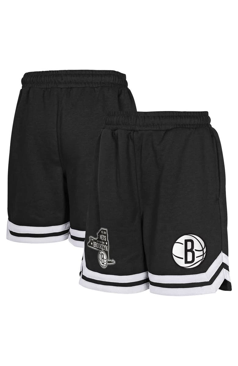 Outerstuff Youth Black Brooklyn Nets Teardrop Fleece Shorts, Alternate, color, Black
