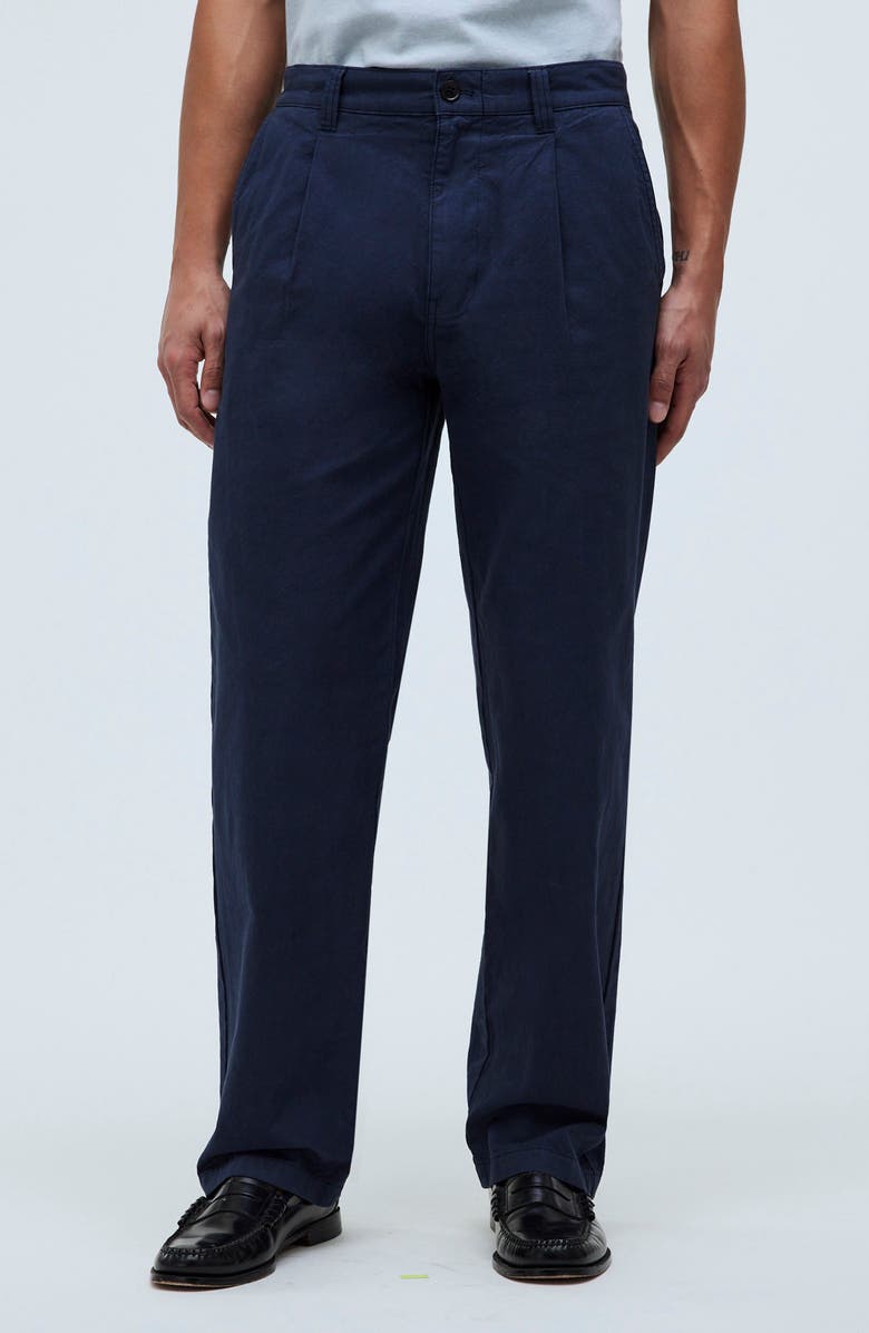 Madewell Pleated Relaxed Straight Leg Cotton & Hemp Pants, Main, color, After Midnight