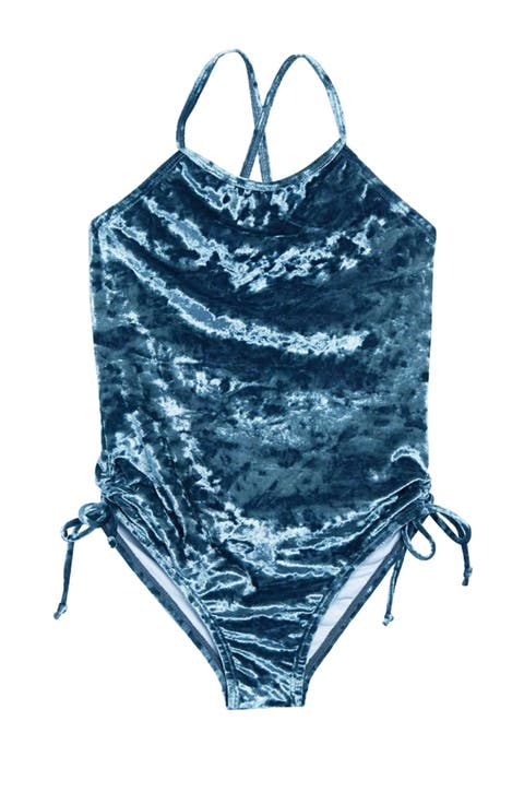 Velour Gathered One Piece Swimsuit