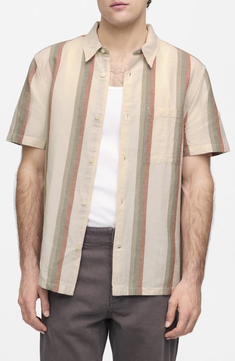 Short Sleeve Linen & Cotton Button-Up Shirt