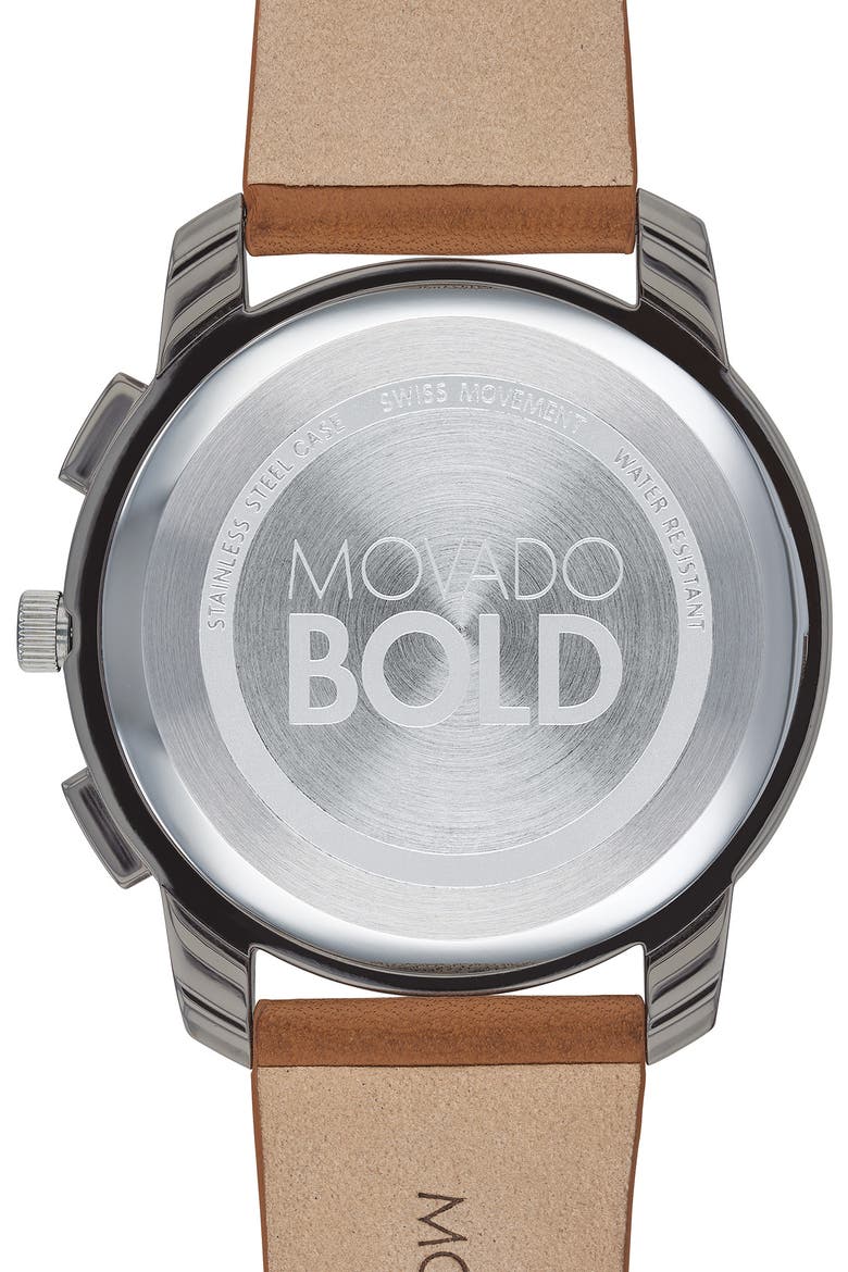 Bold Chronograph Leather Strap Watch, 42mm, Alternate, color, COGNAC/ WHITE/ GUNMETAL