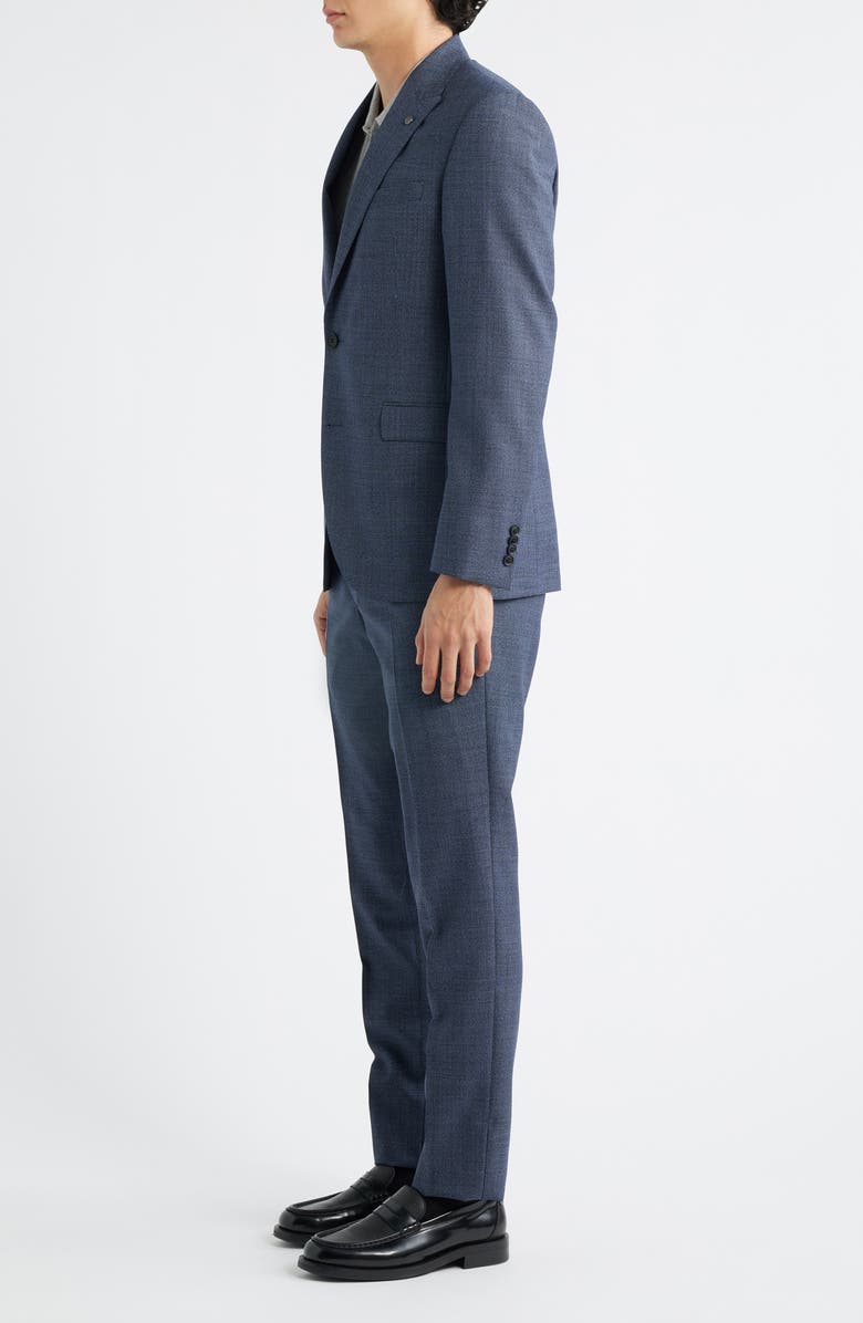 AllSaints Rawdon Slim Fit Mid Blue Wool Tick Weave Peak Lapel Suit, Alternate, color, Mid Blue