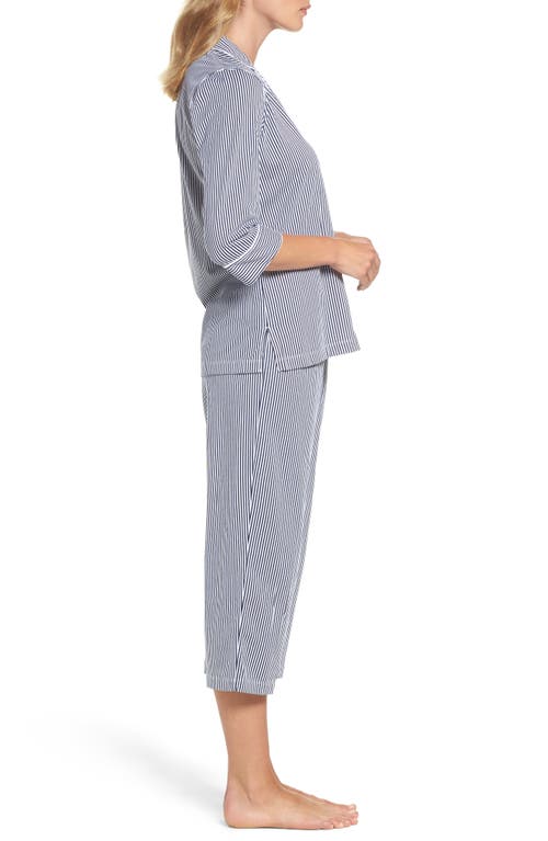 Shop Ralph Lauren Lauren Knit Crop Cotton Pajamas In Windsor Navy/white Stripe