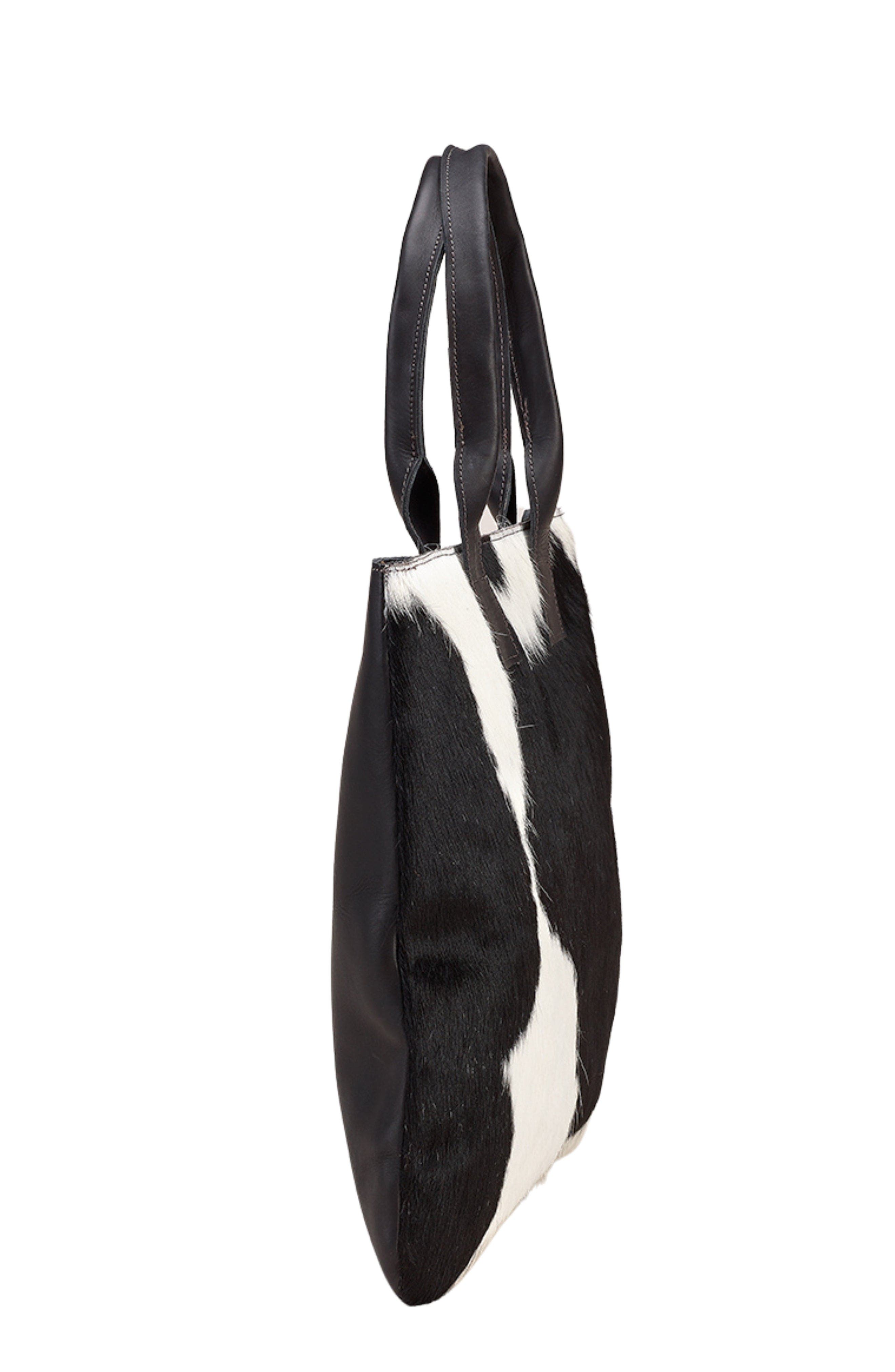 Sarep + Rose Cow Hair Tote, Alternate, color, Black And White