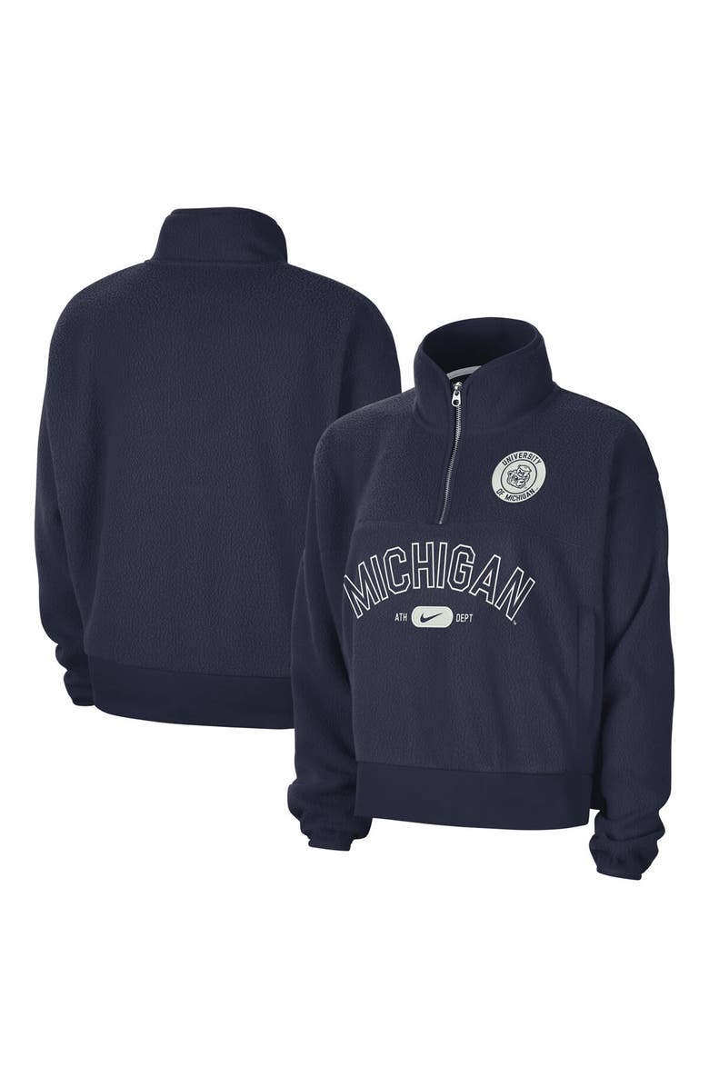 Nike Women's Nike Navy Michigan Wolverines Fly Fleece Quarter-Zip Jacket, Main, color, 