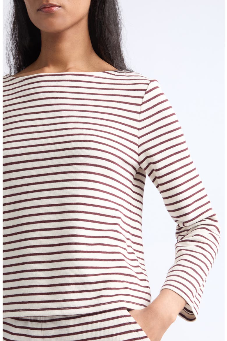 Hovey Stripe Stretch Cotton Boat Neck Top, Alternate, color, DOVE RAISIN