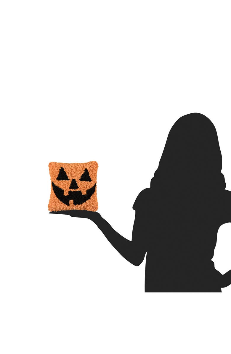 C&F Home Smiling Jack O' Lantern Small Petite Hooked Halloween Accent Pillow 8" x 8", Alternate, color, Orange