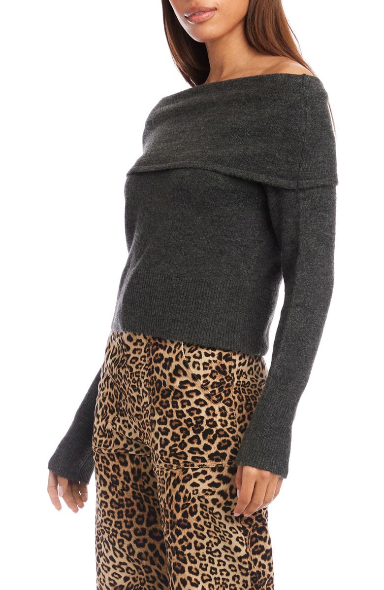 FIFTEEN TWENTY Monique Off the Shoulder Foldover Rib Sweater, Alternate, color, Charcoal