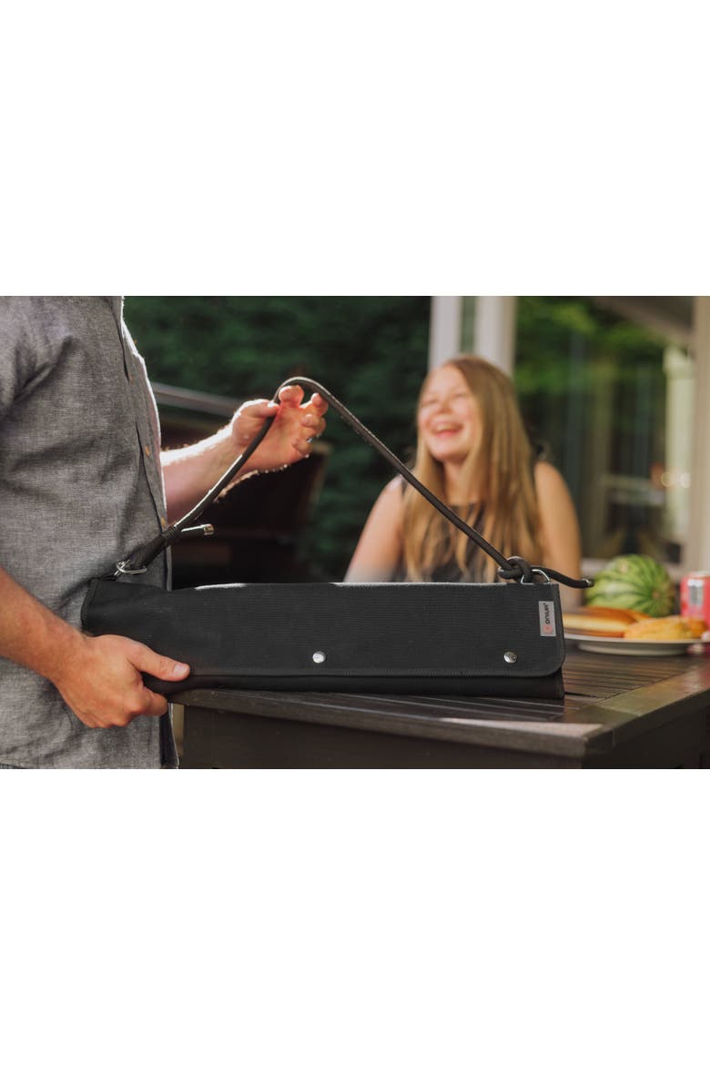 BBQ Roll Up 3 Piece Set - Green Canvas with Beechwood Tools, Alternate, color, Black