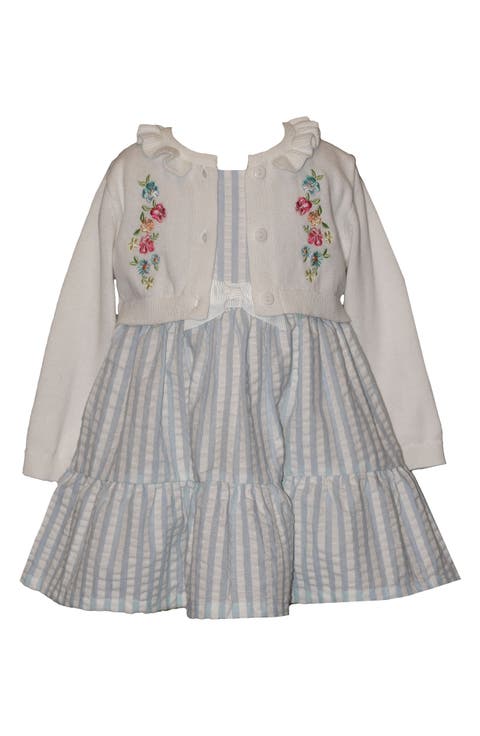 Stripe Seersucker Dress and Floral Cardigan Set (Toddler)