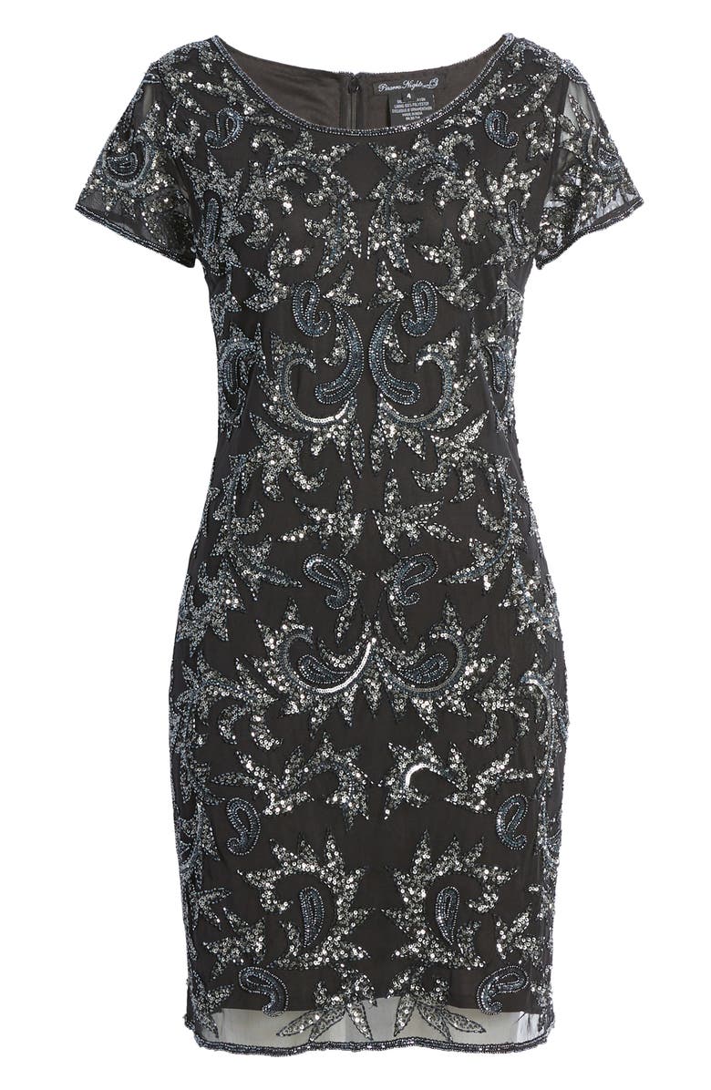 Pisarro Nights Beaded Mesh Cocktail Dress, Alternate, color, 
