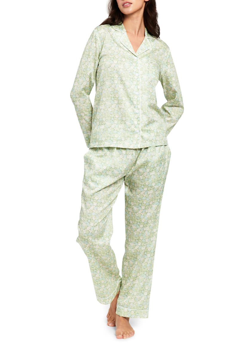 Peppermint Floral Cotton Sateen Pajamas, Main, color, GREEN