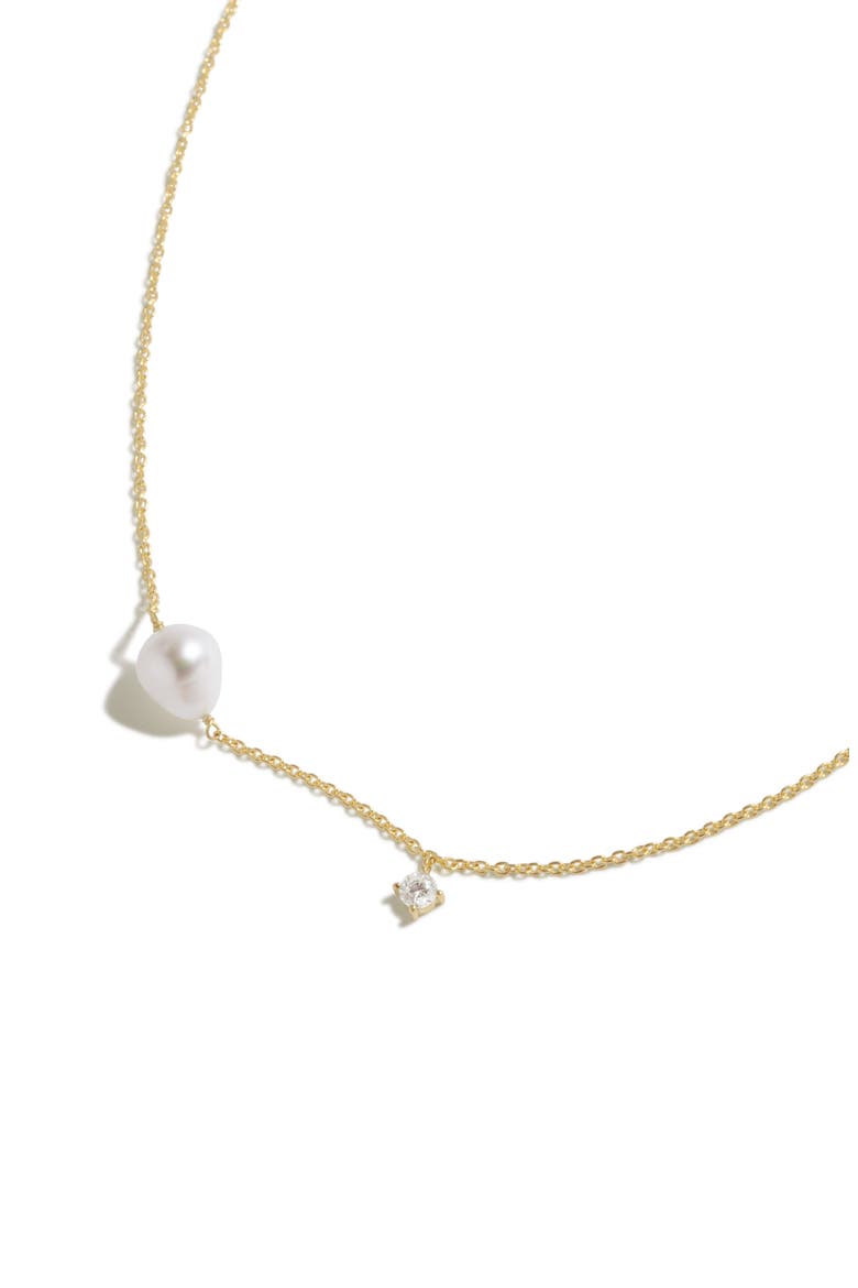 Freshwater Pearl & Cubic Zirconia Pendant Necklace, Main, color, GOLD PLATED/ PEARL