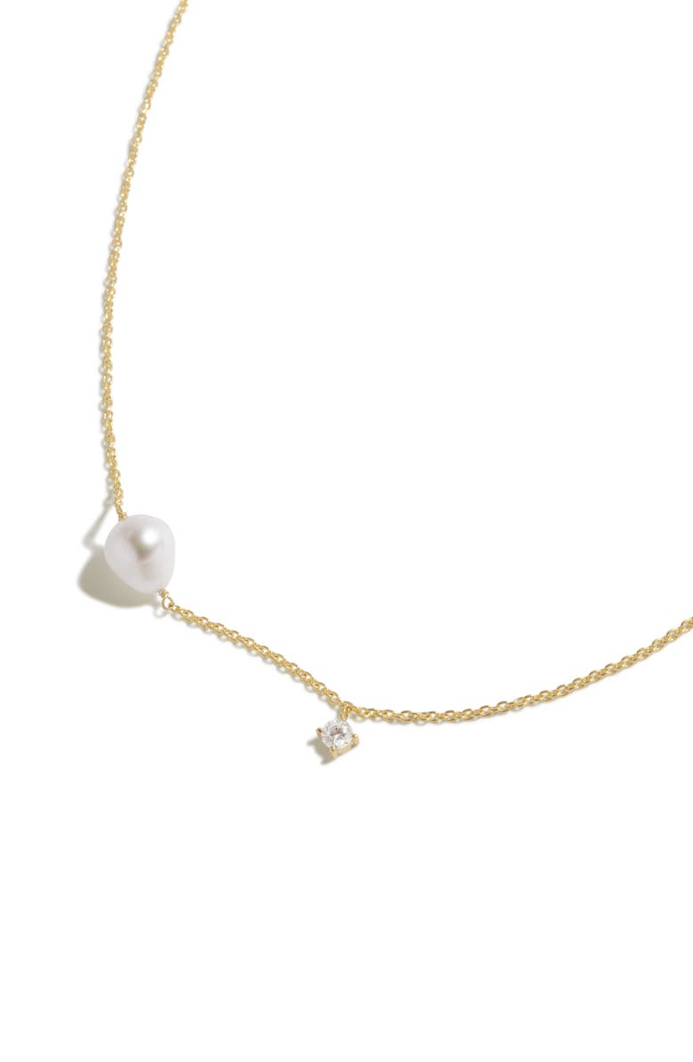 COMPLETEDWORKS Freshwater Pearl & Cubic Zirconia Pendant Necklace, Main, color, Gold Plated/ Pearl