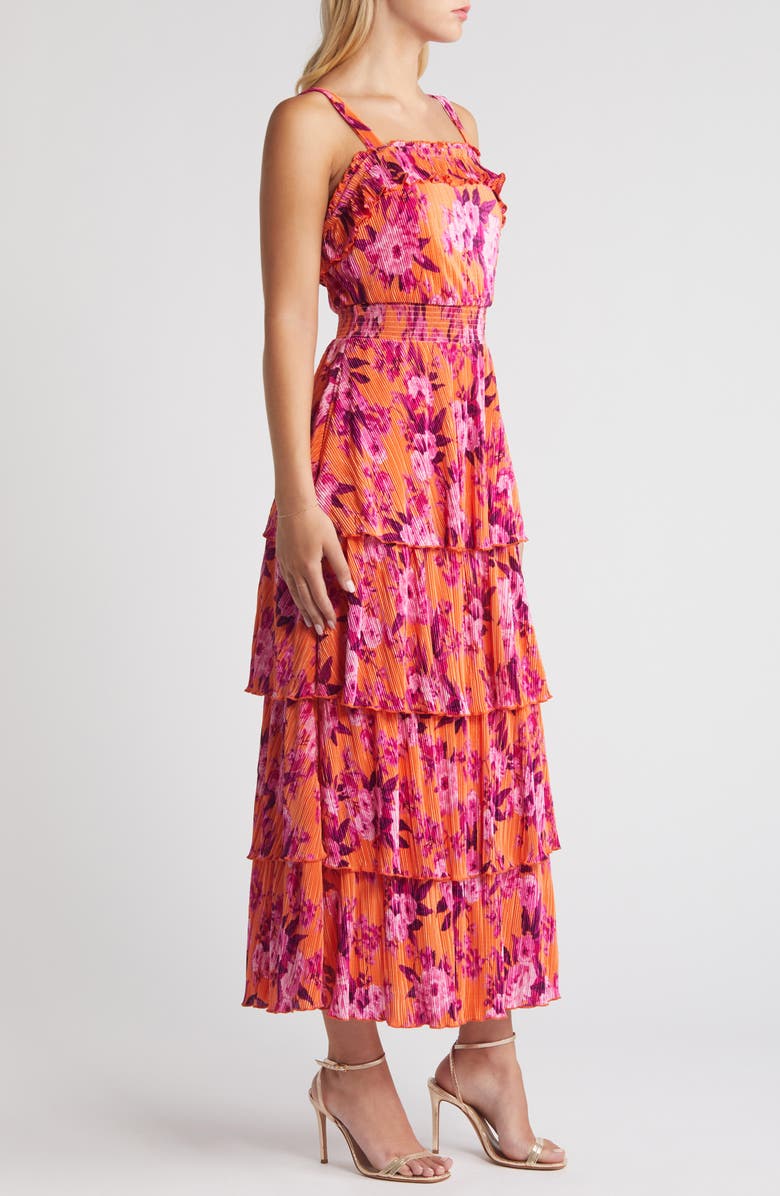 Chelsea28 Plissé Tiered Maxi Dress, Alternate, color, Orange- Pink Blossoms