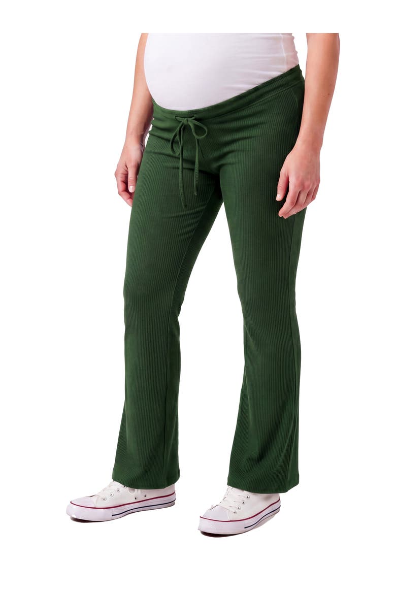 Maternity Basic Ribbed Knit Drawstring Straight Leg Lounge Pants, Alternate, color, Kiwi