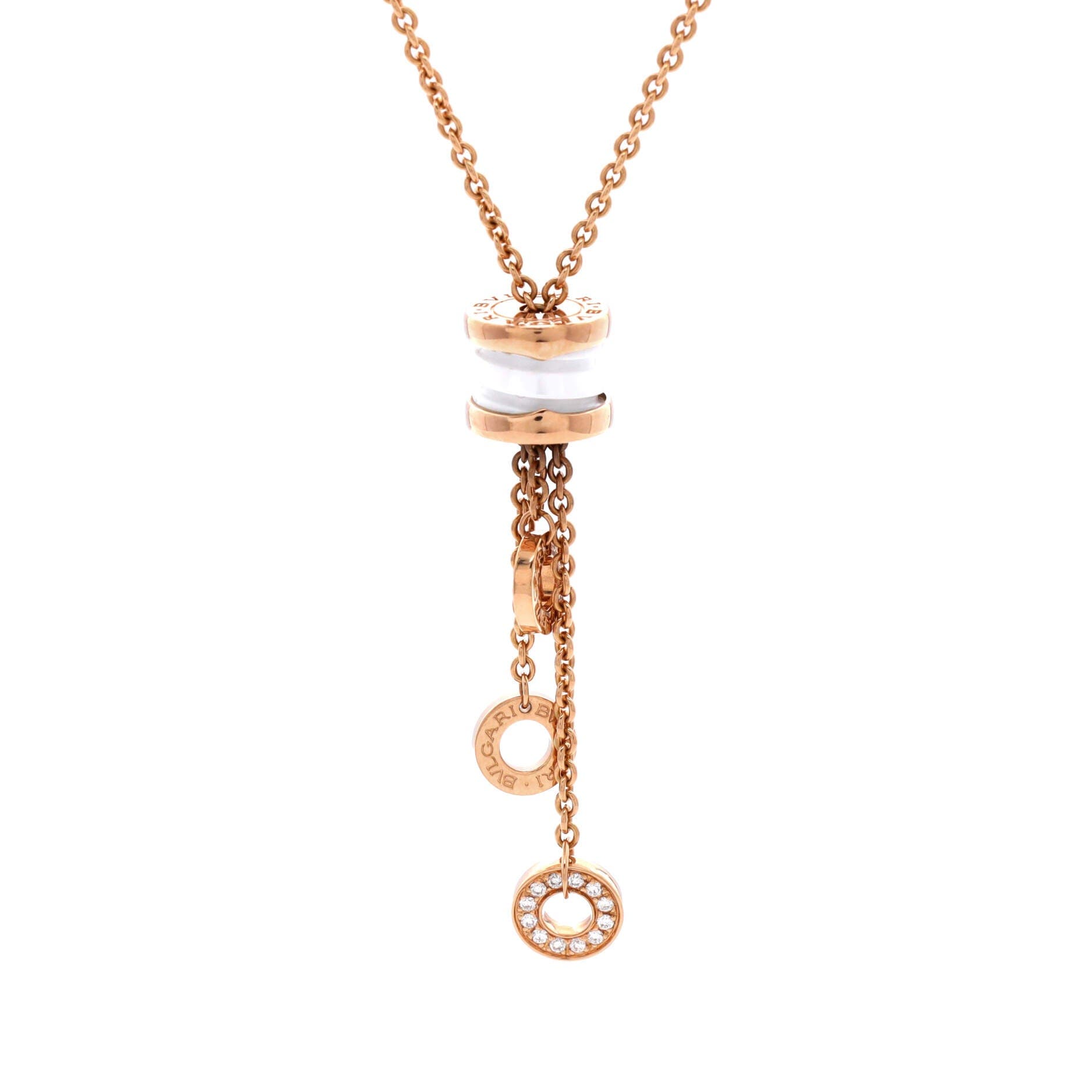B.Zero1 3 Charm Necklace 18K Rose Gold and Ceramic and Diamonds, Main, color, Metallic Gold