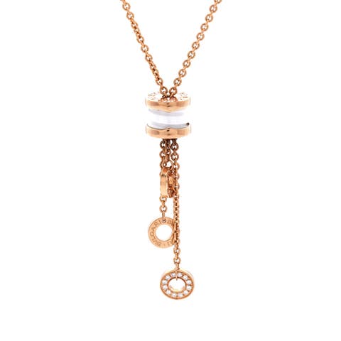 B.Zero1 3 Charm Necklace 18K Rose Gold and Ceramic and Diamonds